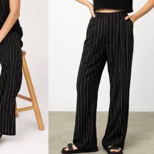 DONNI JET BLACK PINSTRIPE LINEN BLEND PANTS SIZE SMALL